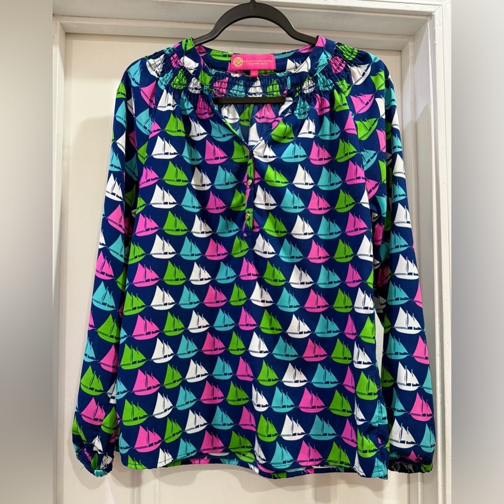 Macbeth Collection by Margaret Josephs  Sailboat Nautical Blouse Size Small